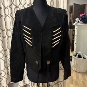 Vintage 70s PIONEER Black Leather Jacket with Fringe